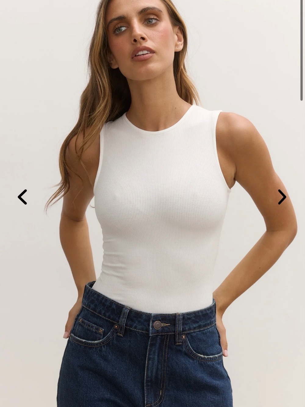Bayse Layla White Ribbed Sleeveless Bodysuit